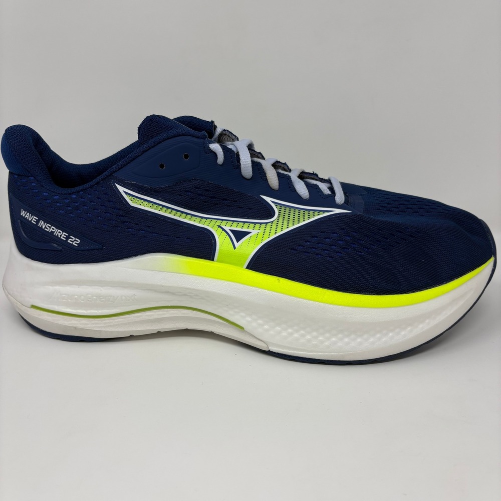 Mizuno Wave Inspire 22 Mens Size 11.5 2E Wide Blue Yellow White Running Shoes